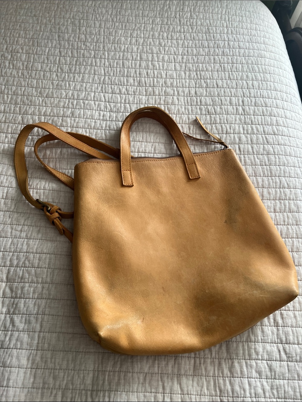 Able leather back pack tote in tan
